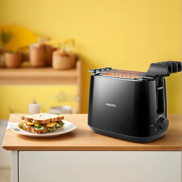 PHILIPS HD2583/90, 600 Watts Pop Up Toaster with Integrated bun Rack, Black
