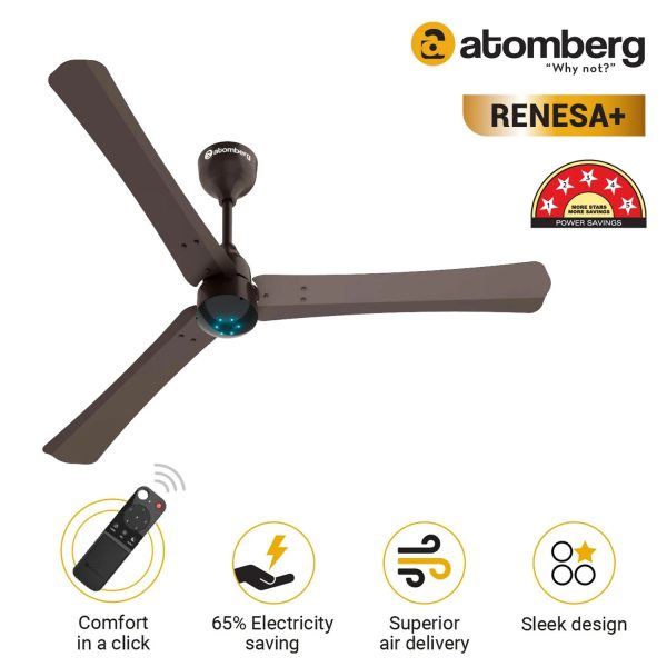 Atomberg 1200MM (48 Inch) BLDC Ceiling Fan with Remote Control and LED Indicators, Earth Brown, RENESA+