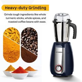 Bosch MGM6642DIN, 750 Watts 4 Jar Mixer Grinder with Stone Pounding Technology, Dark Blue