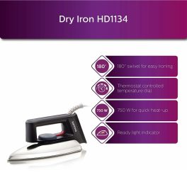 PHILIPS HD1134, 750 Watts Dry Iron with Temperature Control, Black