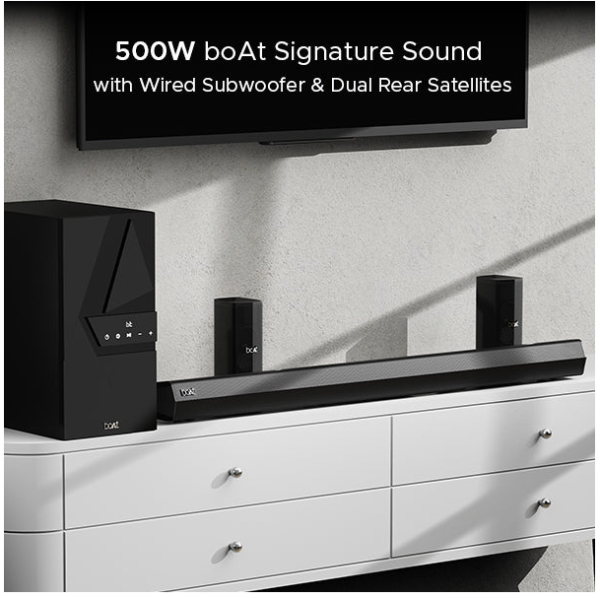Boat Aavante Bar Azure 500 Watts Soundbar with Satellite Speakers, Black