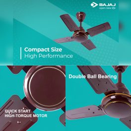 Bajaj 600MM (24Inch) Ceiling Fan with 870 RPM and Rust Free Powder Coated Finish, Brown, MAXIMA