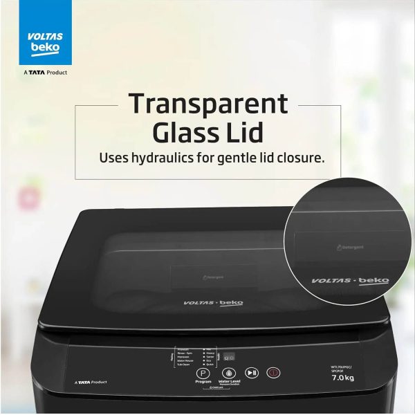 Voltas Beko WTL70UPGC, 7 KG Fully Automatic Top Load Machine with IPX4 Control Panel and Monsoon Dry, Grey