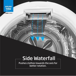 Voltas Beko WTL70UPGC, 7 KG Fully Automatic Top Load Machine with IPX4 Control Panel and Monsoon Dry, Grey