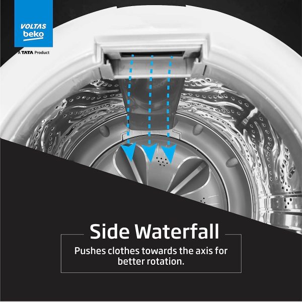 Voltas Beko WTL70UPGC, 7 KG Fully Automatic Top Load Machine with IPX4 Control Panel and Monsoon Dry, Grey