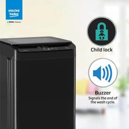 Voltas Beko WTL70UPGC, 7 KG Fully Automatic Top Load Machine with IPX4 Control Panel and Monsoon Dry, Grey