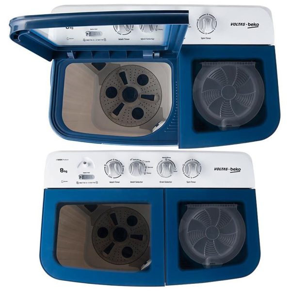 Voltas Beko WTT80DBLG, 8 KG Semi Automatic Machine with Cascade Waterfall System and IPX4 Control, Blue