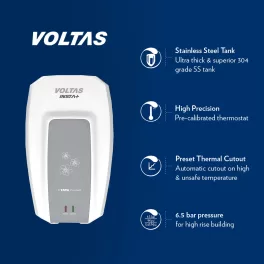 Voltas Insta, 3 Litre (3000W) Instant Water Heater with 5 Star Rating and 6.5 Bar Pressure, White
