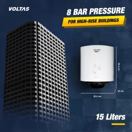 Voltas Aqua Metal 15 Litre, 15 Litre Storage Water Heater with 5 Star Rating with Metal Body and 8 Bar Pressure, White