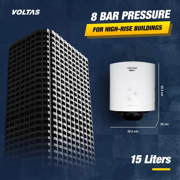 Voltas Aqua Metal 15 Litre, 15 Litre Storage Water Heater with 5 Star Rating with Metal Body and 8 Bar Pressure, White
