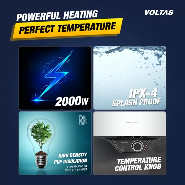 Voltas Aqua Metal 15 Litre, 15 Litre Storage Water Heater with 5 Star Rating with Metal Body and 8 Bar Pressure, White
