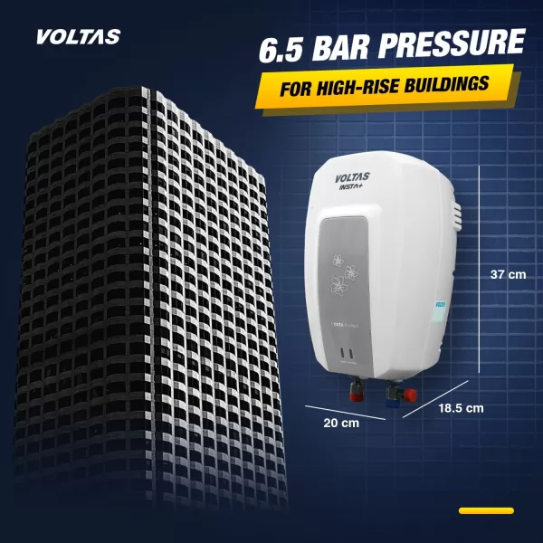 Voltas Insta, 3 Litre (3000W) Instant Water Heater with 5 Star Rating and 6.5 Bar Pressure, White