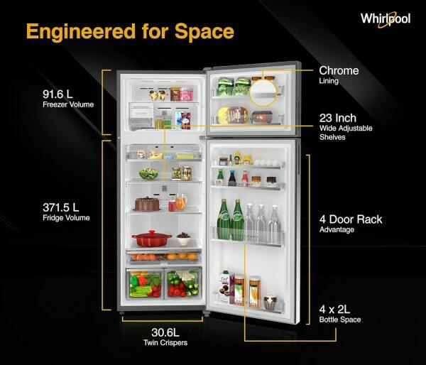 Whirlpool IF Inv CNV 515 2S, 467 Litre 2 Star Double Door 5-in-1 Convertible Modes, Inverter Refrigerator and Stabilizer Free Operation, Alpha Steel