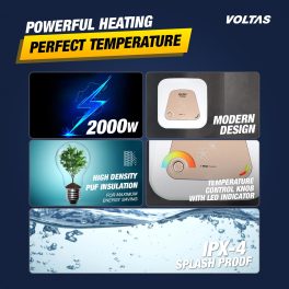 Voltas Magna 15, 15 Litre Storage Water Heater with 5 Star Rating, 8 Bar Pressure and Temperature Control Knob, White