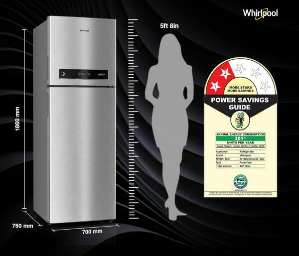 Whirlpool IF Inv CNV 515 2S, 467 Litre 2 Star Double Door 5-in-1 Convertible Modes, Inverter Refrigerator and Stabilizer Free Operation, Alpha Steel