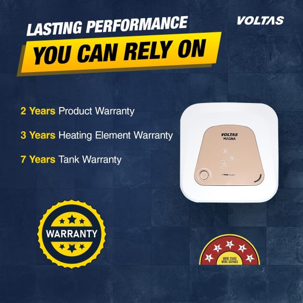 Voltas Magna 15, 15 Litre Storage Water Heater with 5 Star Rating, 8 Bar Pressure and Temperature Control Knob, White