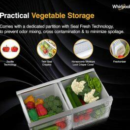 Whirlpool IF Inv CNV 515 2S, 467 Litre 2 Star Double Door 5-in-1 Convertible Modes, Inverter Refrigerator and Stabilizer Free Operation, Alpha Steel