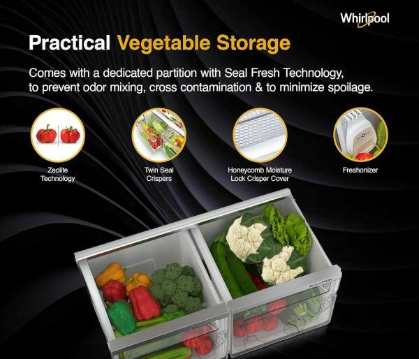 Whirlpool IF Inv CNV 515 2S, 467 Litre 2 Star Double Door 5-in-1 Convertible Modes, Inverter Refrigerator and Stabilizer Free Operation, Alpha Steel