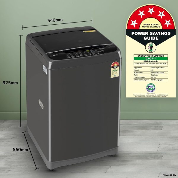 LG T90AJMB1Z, 9 KG Fully Automatic Top Load Machine with Smart Inverter Motor, Auto Tub Clean and Smart Diagnostics, Middle Black