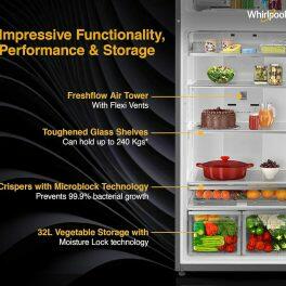 Whirlpool IF Inv CNV 515 2S, 467 Litre 2 Star Double Door 5-in-1 Convertible Modes, Inverter Refrigerator and Stabilizer Free Operation, Alpha Steel