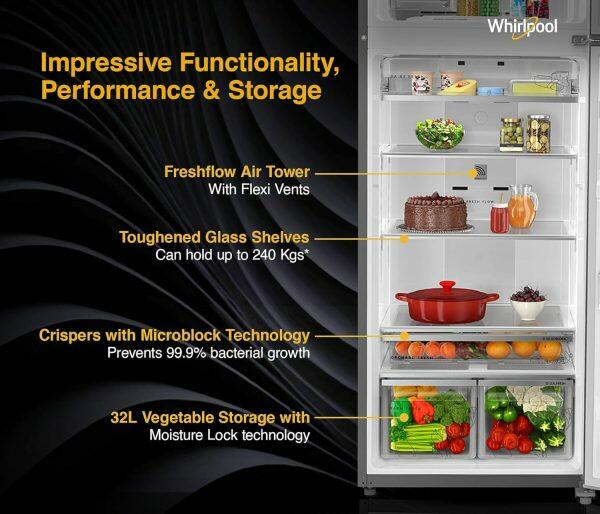 Whirlpool IF Inv CNV 515 2S, 467 Litre 2 Star Double Door 5-in-1 Convertible Modes, Inverter Refrigerator and Stabilizer Free Operation, Alpha Steel