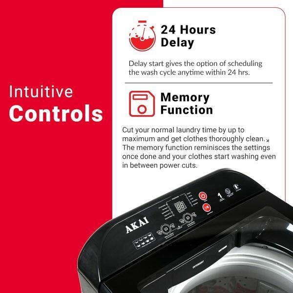 Akai AKFA-80DGGR, 8 KG Fully Automatic Top Load Machine with One Touch Spin Function, Magic Filter with Waterfall and Rust Proof Body, Grey