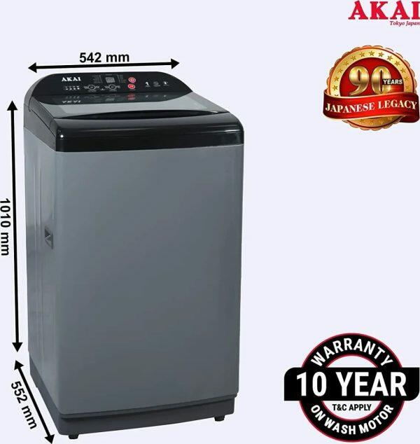 Akai AKFA-80DGGR, 8 KG Fully Automatic Top Load Machine with One Touch Spin Function, Magic Filter with Waterfall and Rust Proof Body, Grey