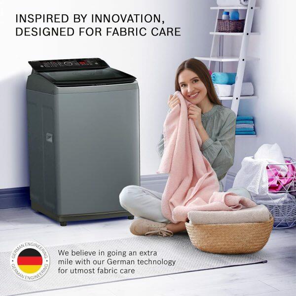 Bosch WOE802D7IN, 8 KG Fully Automatic Top Load Machine with Stainless Steel Drum and Digital Display, Dark Grey