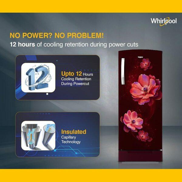 Whirlpool 215 Impro PRM 4S Inv, 192 Litre 4 Star Single Door Refrigerator with Inverter Compressor and Upto 7 Days Garden Freshness, Wine Antellia