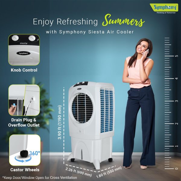 Symphony Siesta 95 Desert Cooler with Honeycomb Pad & Fan, White