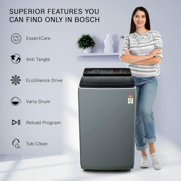 Bosch WOE802D7IN, 8 KG Fully Automatic Top Load Machine with Stainless Steel Drum and Digital Display, Dark Grey