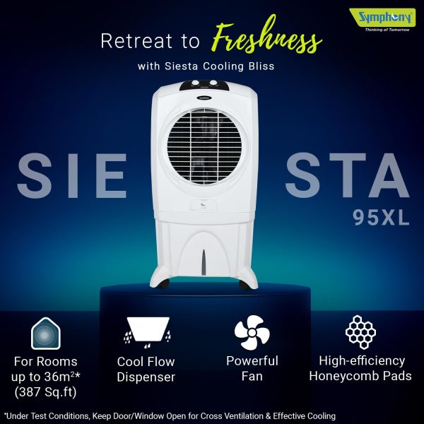 Symphony Siesta 95 Desert Cooler with Honeycomb Pad & Fan, White