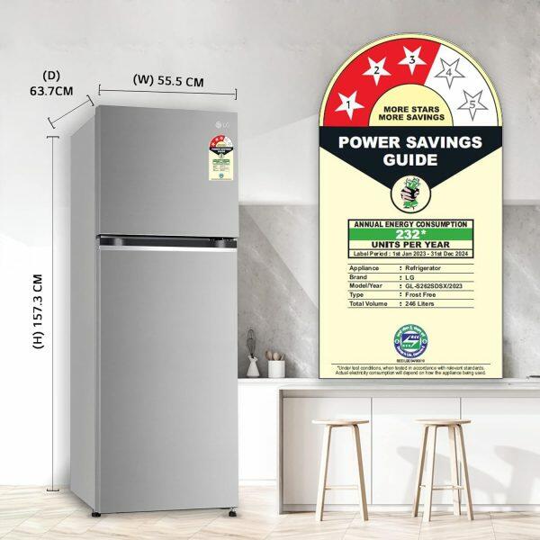 LG 246L 3 Star Double Door Refrigerator (GL-S262SDSX, Dazzle Steel)