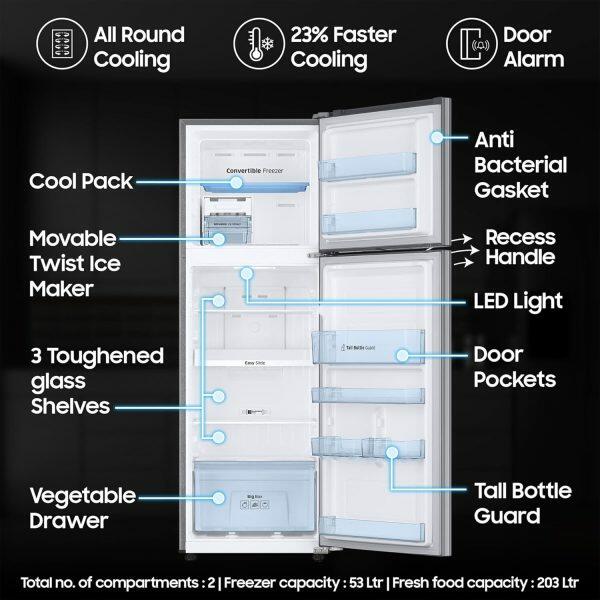 Samsung 256L 3Star Double Door Refrigerator (RT30C3733S8 ,Elegant Inox)
