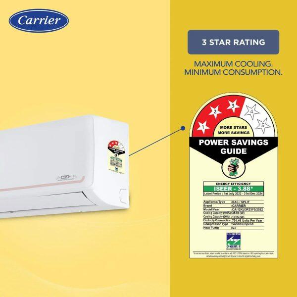 Carrier 18K 3S Kurve, 1.5 Ton 3 Star Inverter Split AC with 6-in-1 Convertible and Copper Compressor, White