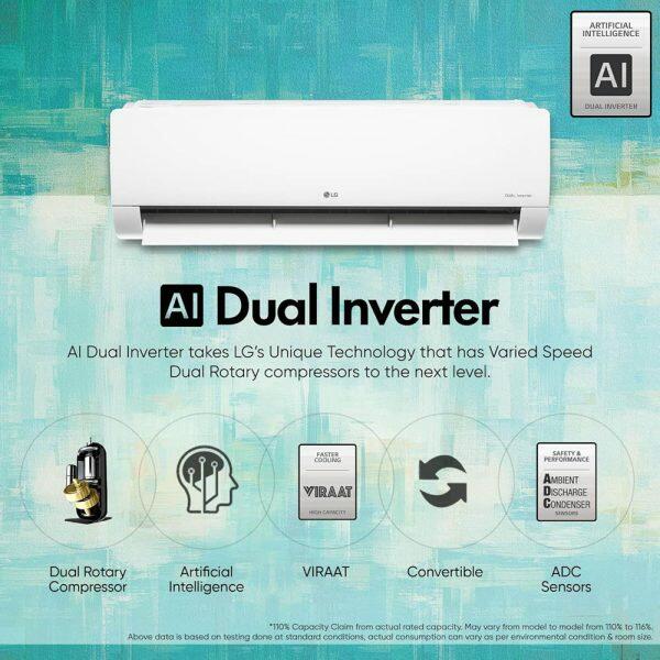 LG TS-Q12BNXE 1 Ton 3 Star Inverter Split AC with 6-in-1 Convertible, White