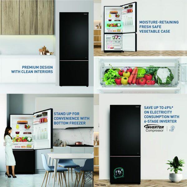 Panasonic 357L 2Star Bottom Mount Refrigerator (NR-BK418BQKN,Diamond Black)