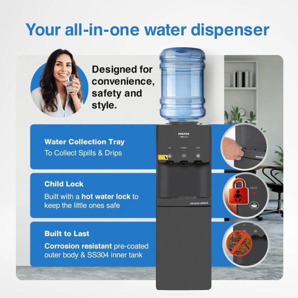 Voltas Pearl RB, Water Dispenser with 20 Litre Refrigerator with 3 Tap Cold, Hot and Normal, Black