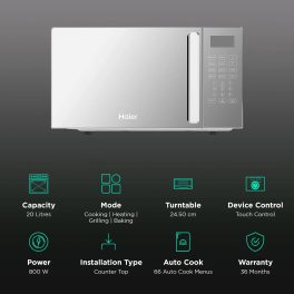 Haier HIL2001CSSH, 20 Litre Convection Microwave Over with Mirror Glass Design and 66 Auto Cook Menu, Silver