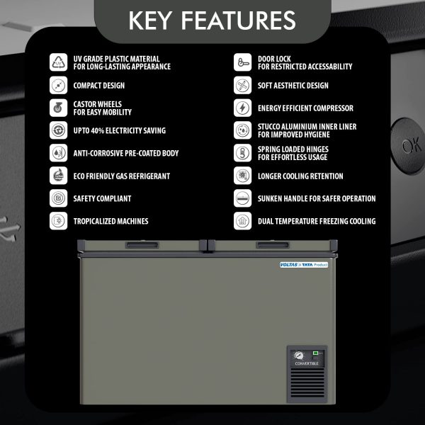 Voltas CVF320 Hard Top Convertible Deep Freezer with 4 Star, Grey