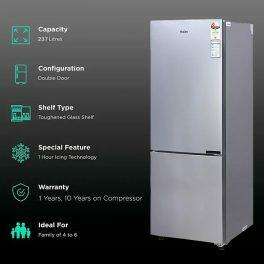 Haier 237 Litre 2 star Bottom Mount Refrigerator, Moon Silver (HRB-2872BMS)