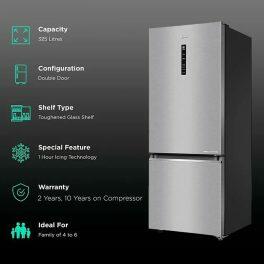 Haier 325 Litre 3 Star Bottom Mount Refrigerator, Brushline Silver (HRB-3753BBS)
