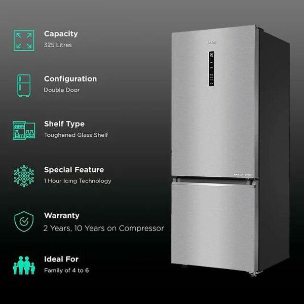 Haier 325 Litre 3 Star Bottom Mount Refrigerator, Brushline Silver (HRB-3753BBS)
