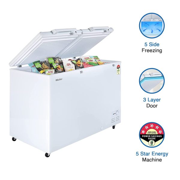Haier HFC-500DM5 Double Door Convertible Deep Freezer with 5 Star Rating, White