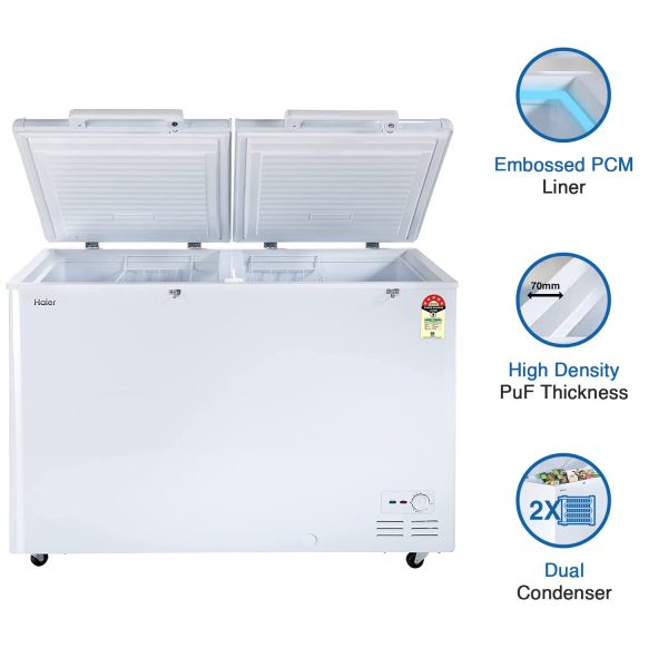 Haier HFC-500DM5 Double Door Convertible Deep Freezer with 5 Star Rating, White