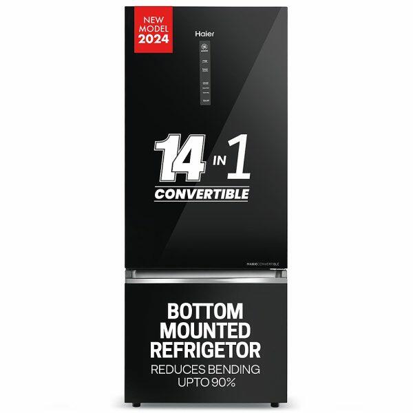 Haier 445 Litre 2 Star Bottom Mount Refrigerator, Black Glass (HRB-4952CKG)