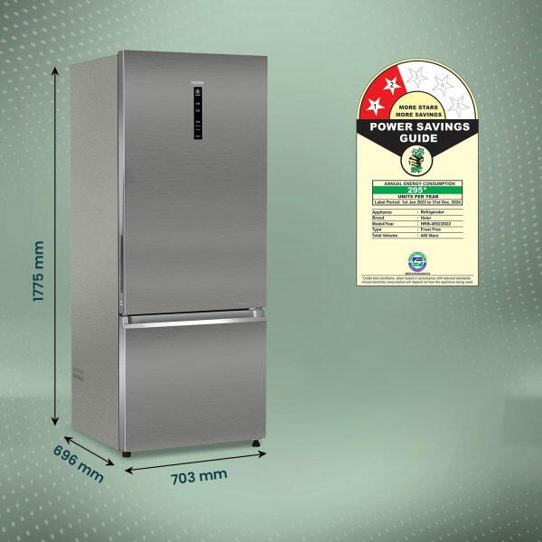 Haier 445 Litre 2 Star Bottom Mount Refrigerator, Inox Steel (HRB-4952BIS)