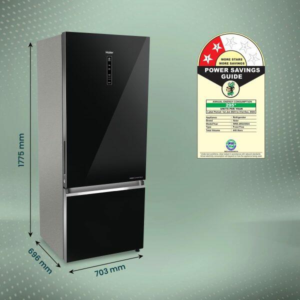 Haier 445 Litre 2 Star Bottom Mount Refrigerator, Black Glass (HRB-4952CKG)