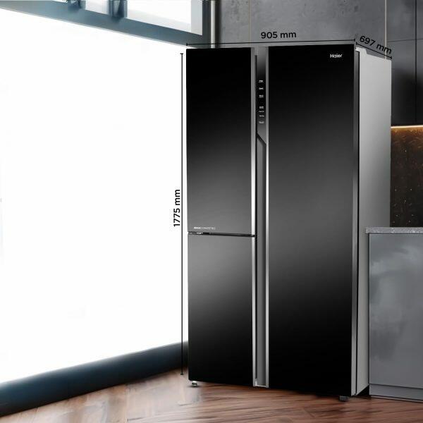 Haier 598 Litre Triple Door Side by Side Refrigerator, Black Glass (HRT-683KG)