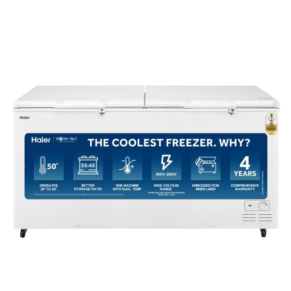 Haier HFC-385CM5, 385 Litre Combo Chest Freezer with Dual Condensor and Two Seperate Compartment with Upto 40% Energy Saving, White
